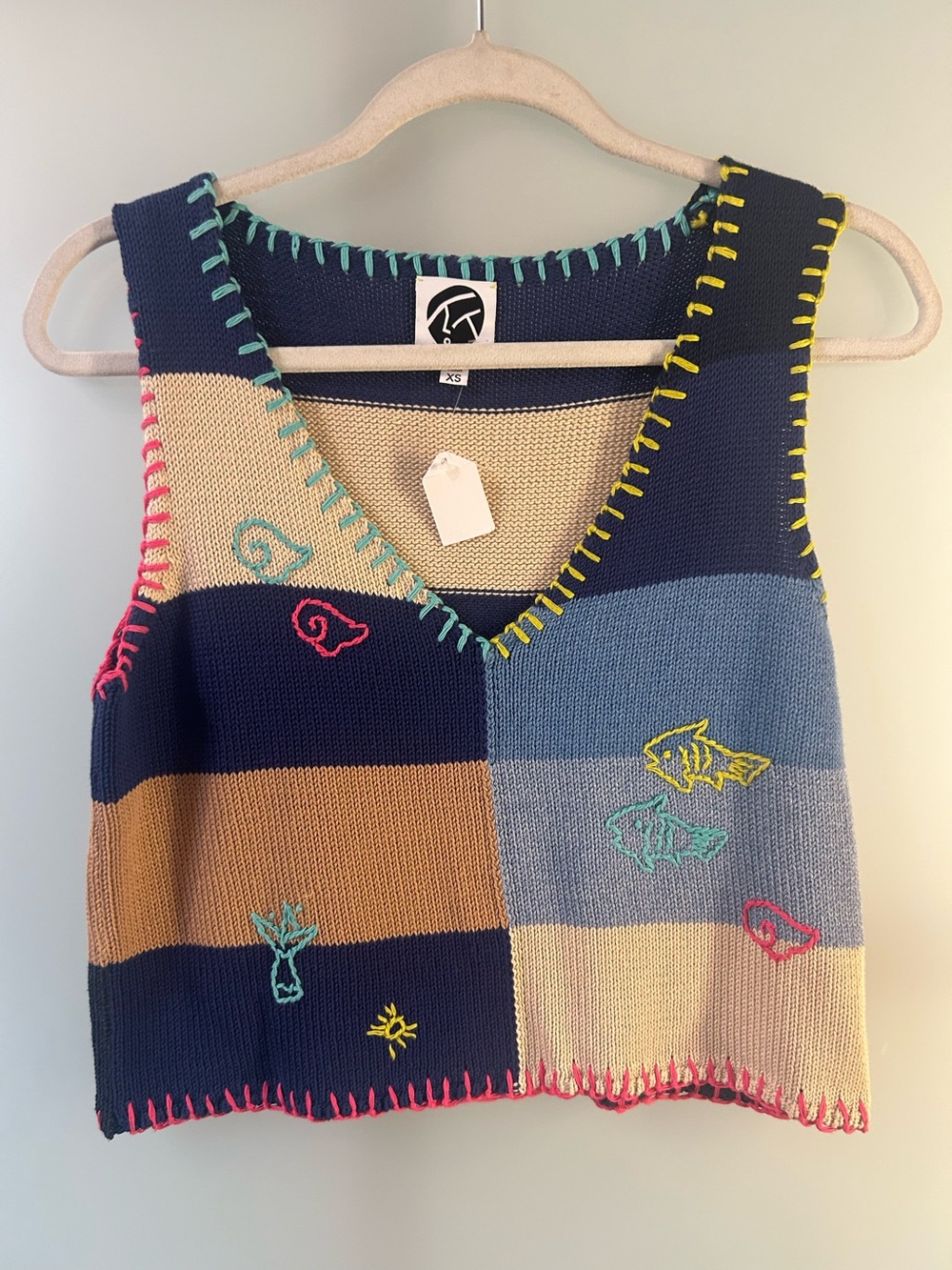 YanYan Knits Embroidered Sleeveless Top Vest Sea Creatures Pullover XS $350